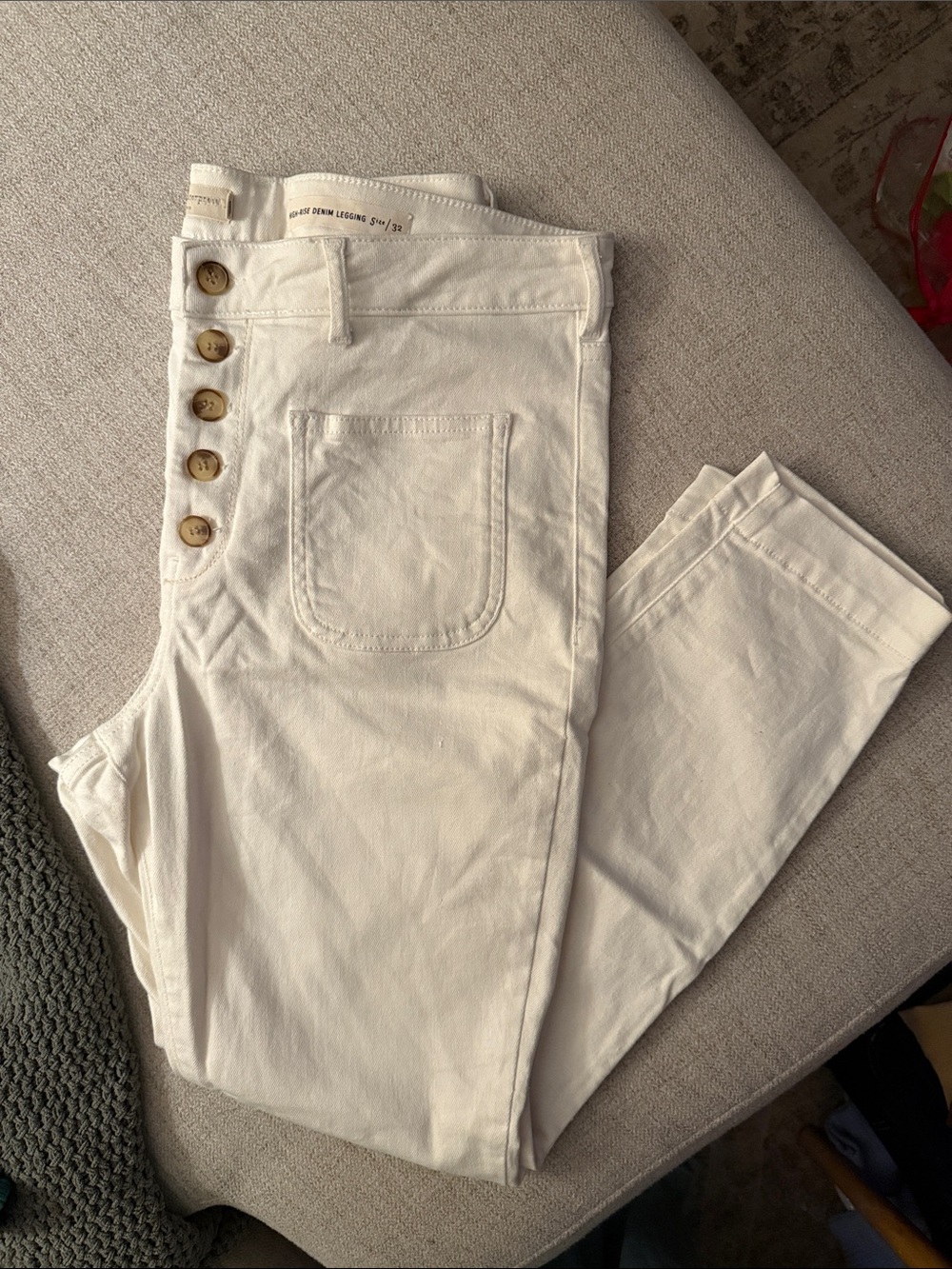Anthropologie Button-Front White Jeans
